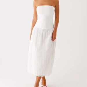 Cherry Skies Midi Dress - White